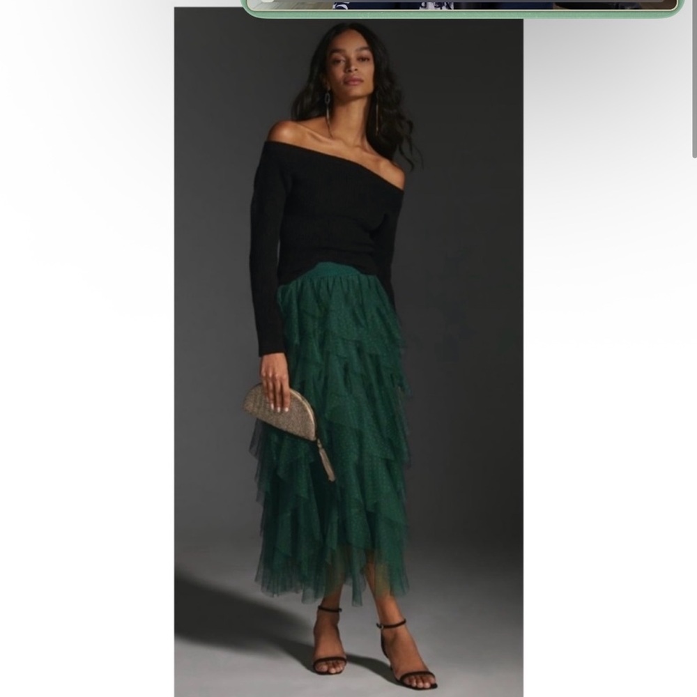 Anthropologie Green Ruffled Midi Skirt - Picture 4 of 6